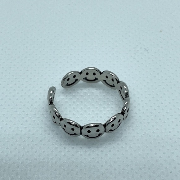 Silver Smiley Face Stackable Ring - Picture 7 of 11